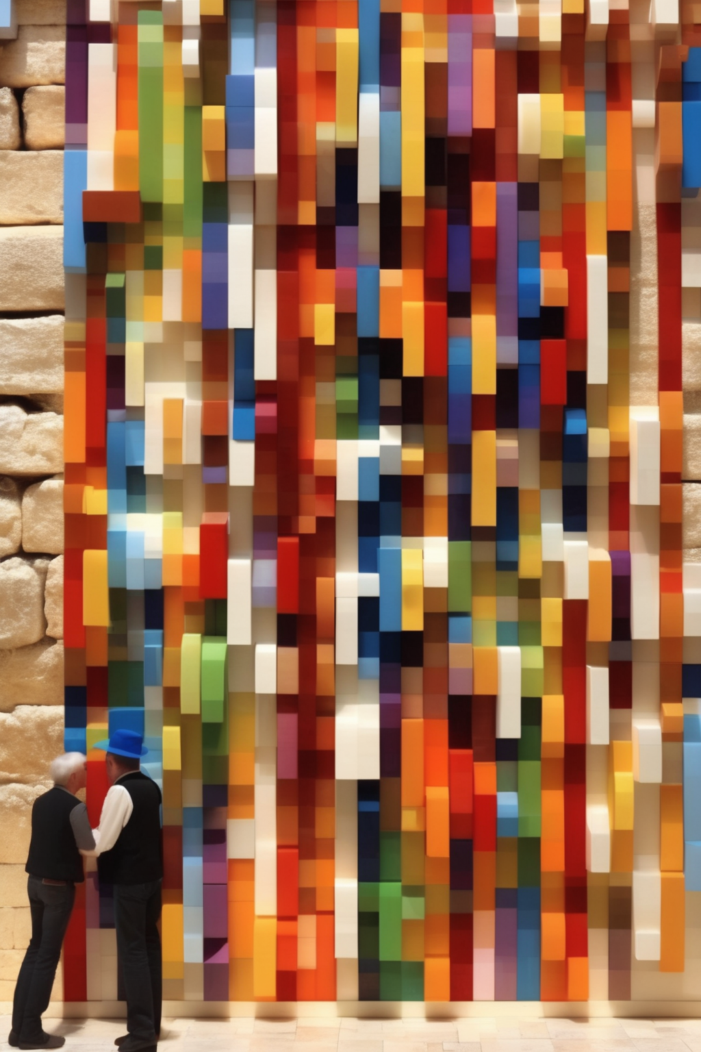 01234-3850622846-_lora_Yaacov Agam Style_1_Yaacov Agam Style - The Western Wall in Jerusalem is designed in the kinetic art style of Jacob Agam.png